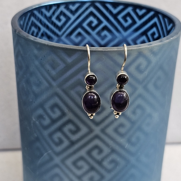 925 Sterling Silver Amethyst Drop Earrings Vintage - Picture 9 of 14